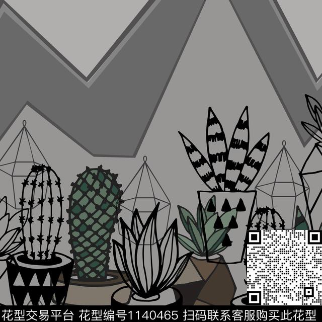 手绘仙人掌简欧数码印花华亿平台下载（图片编号: 1140465） - 瓦栏（Walan）