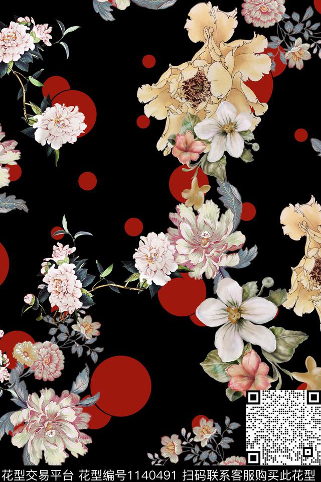 波点数码华亿平台花卉数码印花华亿平台下载（图片编号: 1140491） - 瓦栏（Walan）