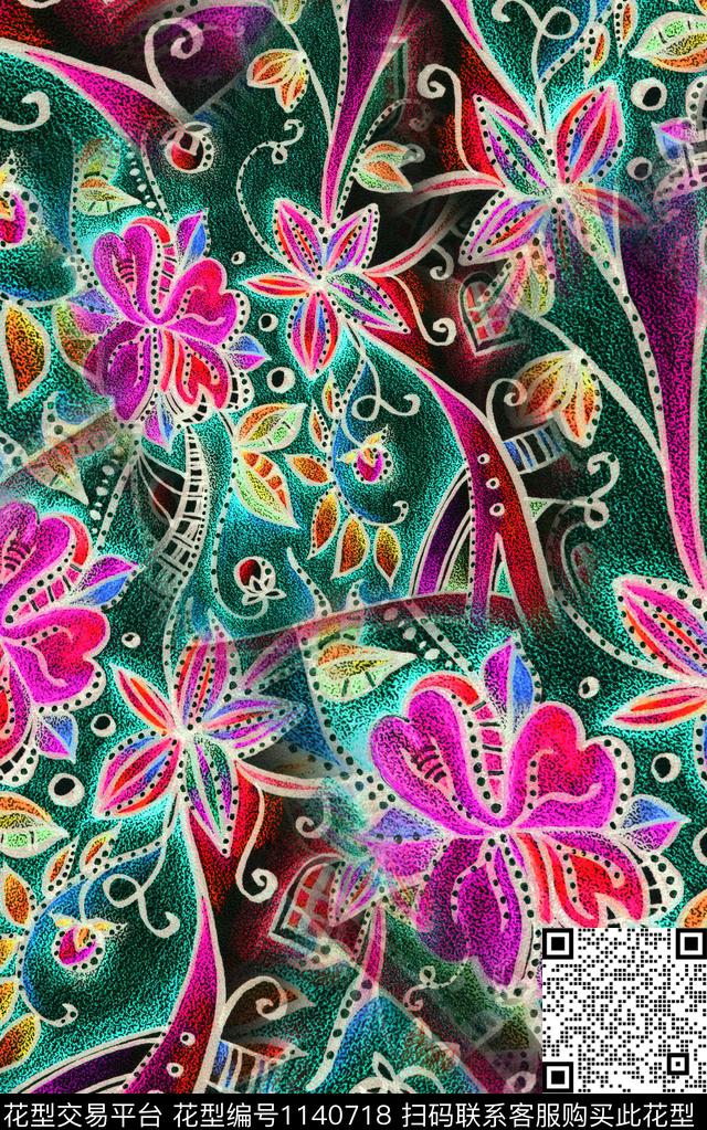 花卉中老年民族风数码印花华亿平台下载（图片编号: 1140718） - 瓦栏（Walan）