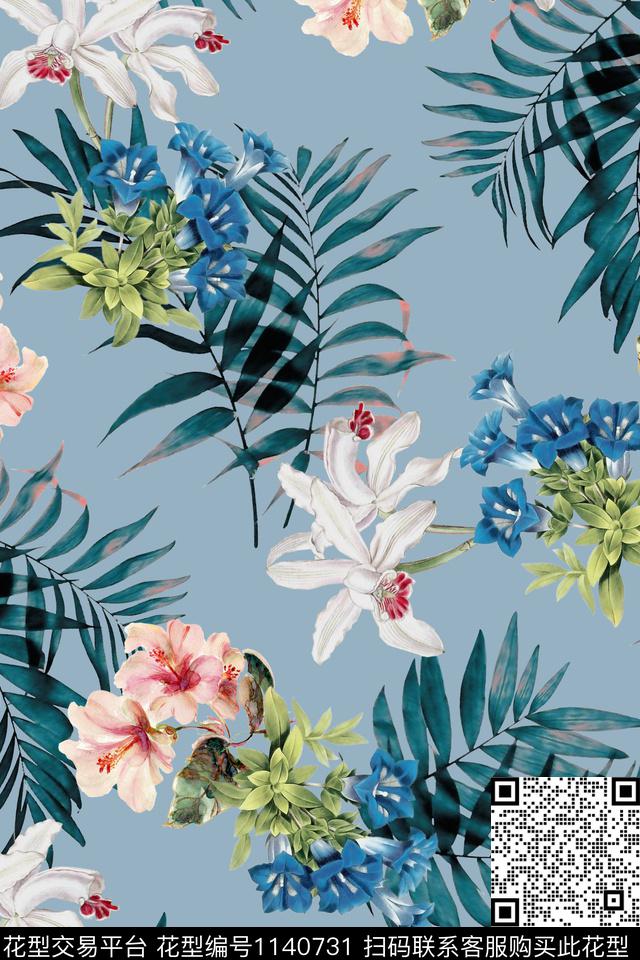 手绘绿植树叶数码华亿平台数码印花华亿平台下载（图片编号: 1140731） - 瓦栏（Walan）