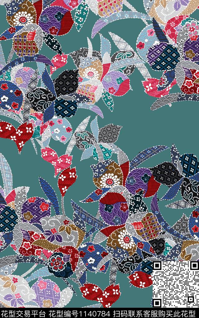 几何花卉日本数码印花华亿平台下载（图片编号: 1140784） - 瓦栏（Walan）