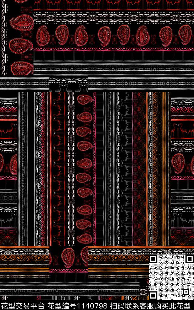 几何中老年民族风数码印花华亿平台下载（图片编号: 1140798） - 瓦栏（Walan）