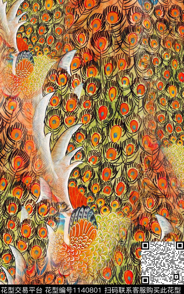 动物孔雀羽毛数码印花华亿平台下载（图片编号: 1140801） - 瓦栏（Walan）