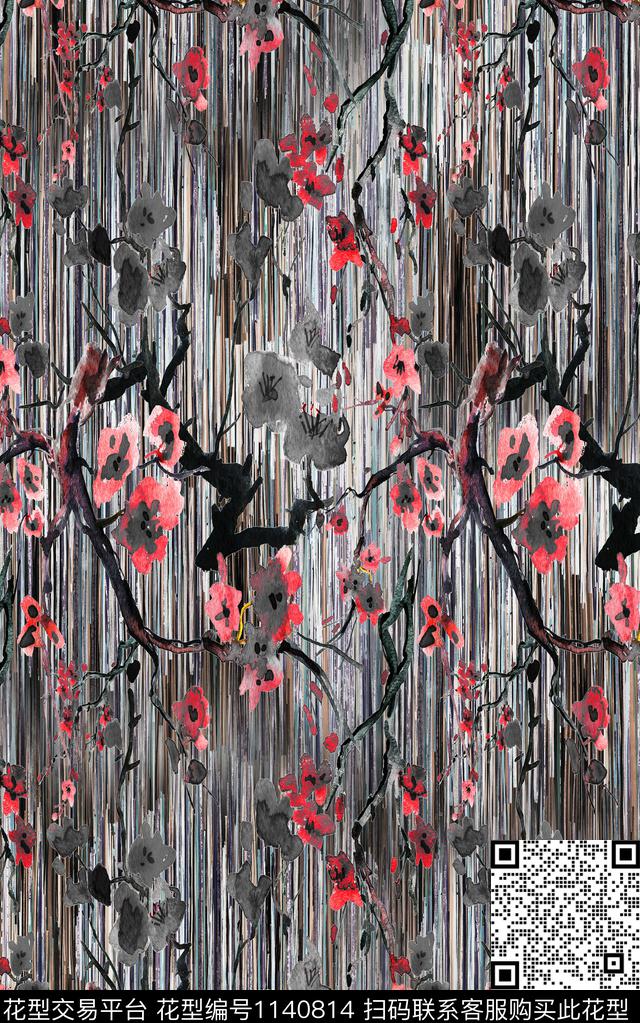 笔触花卉中老年数码印花华亿平台下载（图片编号: 1140814） - 瓦栏（Walan）