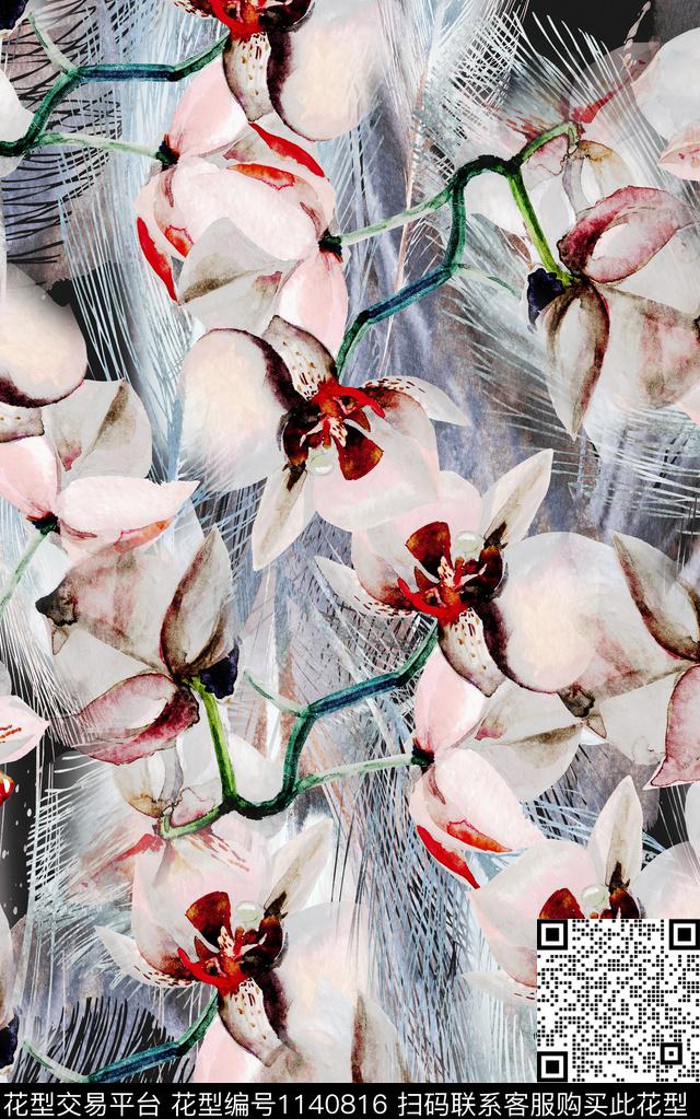 笔触花卉中老年数码印花华亿平台下载（图片编号: 1140816） - 瓦栏（Walan）