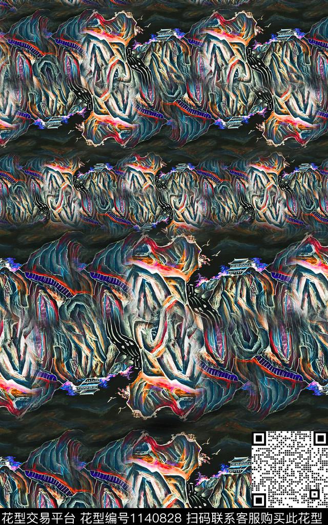 抽象笔触肌理数码印花华亿平台下载（图片编号: 1140828） - 瓦栏（Walan）