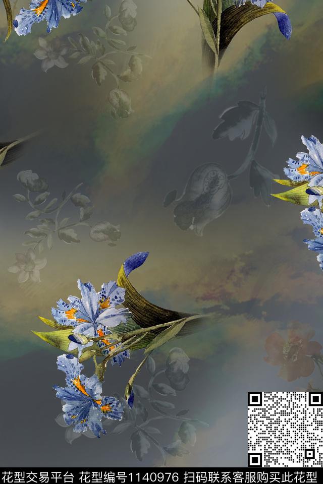 清爽底花卉秋冬华亿平台彩底花卉数码印花华亿平台下载（图片编号: 1140976） - 瓦栏（Walan）