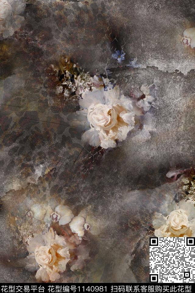 秋冬华亿平台彩底花卉豹纹数码印花华亿平台下载（图片编号: 1140981） - 瓦栏（Walan）