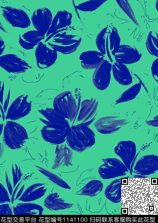 大牌风手绘花卉花卉数码印花华亿平台下载（图片编号: 1141100） - 瓦栏（Walan）