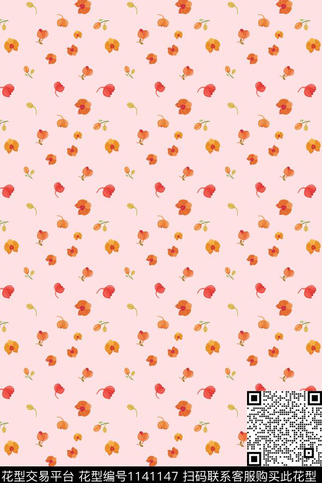 年轻女性彩底花卉小碎花传统印花华亿平台下载（图片编号: 1141147） - 瓦栏（Walan）