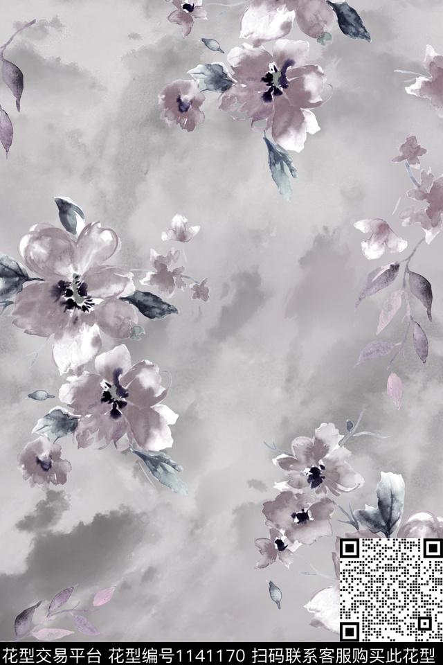 秋冬华亿平台大牌风手绘花卉数码印花华亿平台下载（图片编号: 1141170） - 瓦栏（Walan）