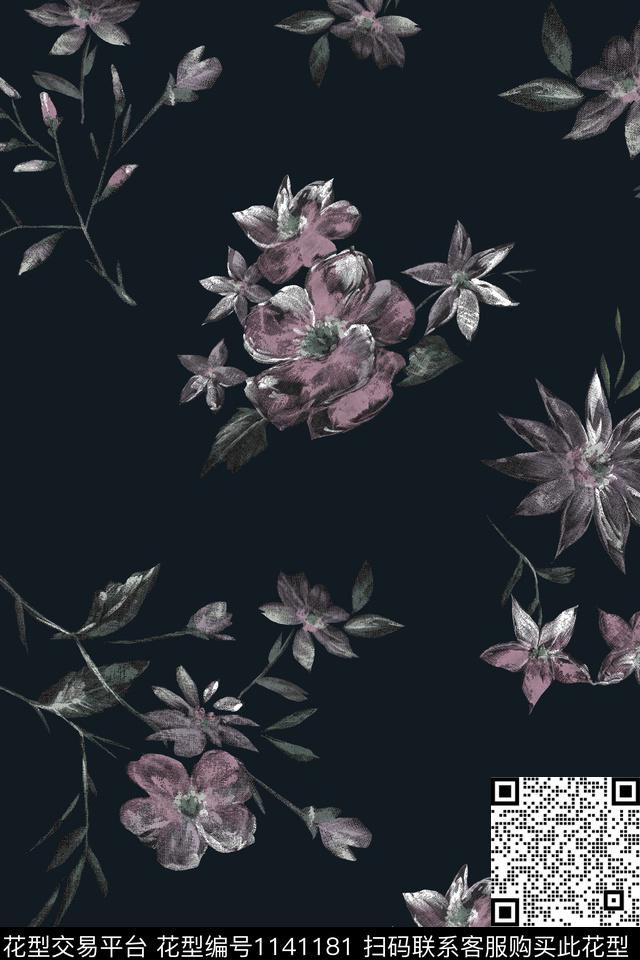 大牌风手绘花卉花卉数码印花华亿平台下载（图片编号: 1141181） - 瓦栏（Walan）