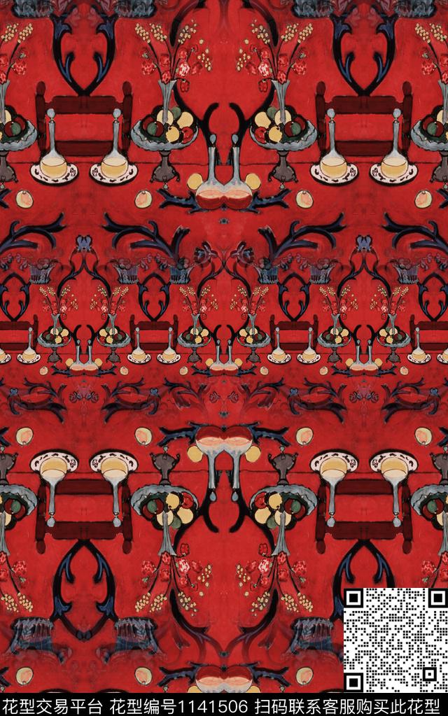 复古中老年民族风数码印花华亿平台下载（图片编号: 1141506） - 瓦栏（Walan）