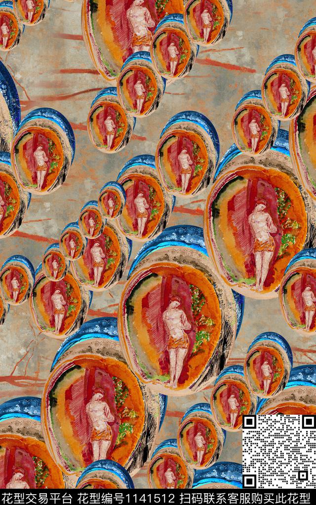 笔触抽象几何数码印花华亿平台下载（图片编号: 1141512） - 瓦栏（Walan）