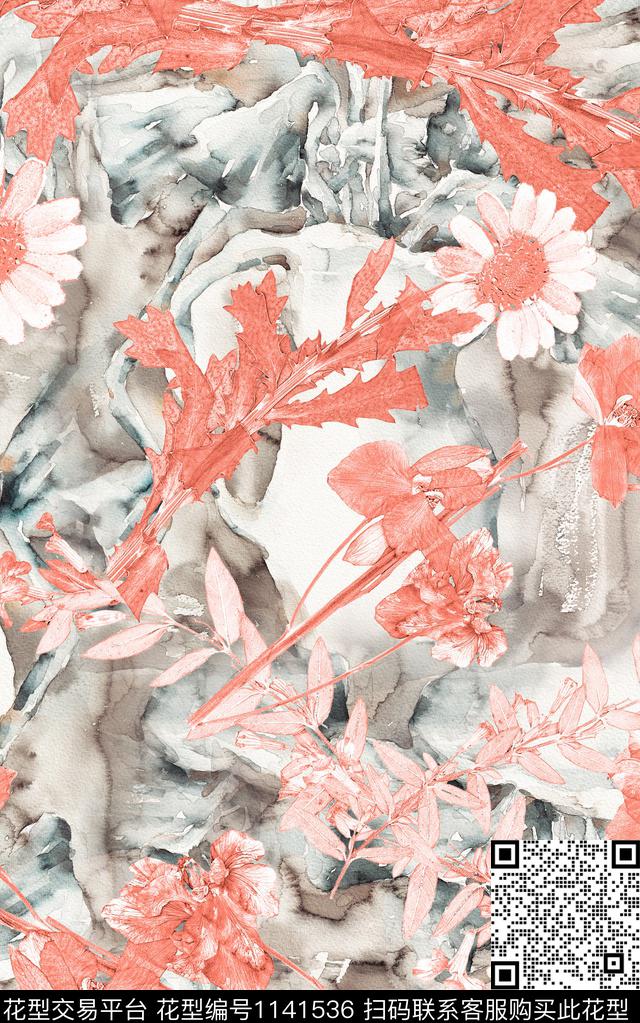手绘花卉秋冬华亿平台数码印花华亿平台下载（图片编号: 1141536） - 瓦栏（Walan）