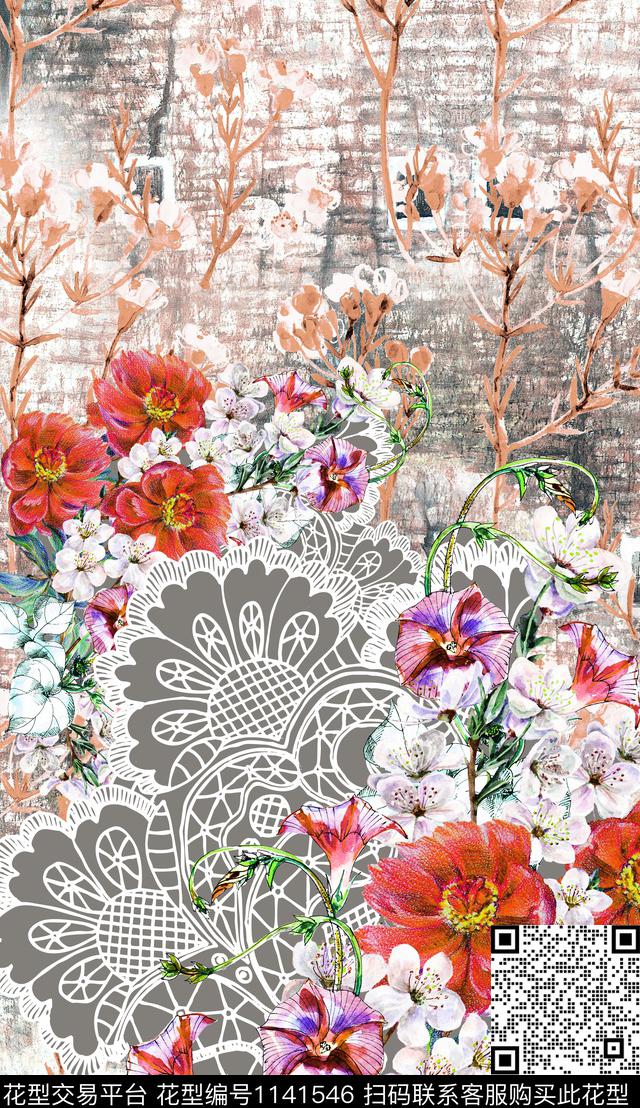 定位花手绘花卉花卉数码印花华亿平台下载（图片编号: 1141546） - 瓦栏（Walan）