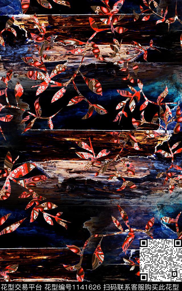 笔触肌理抽象数码印花华亿平台下载（图片编号: 1141626） - 瓦栏（Walan）