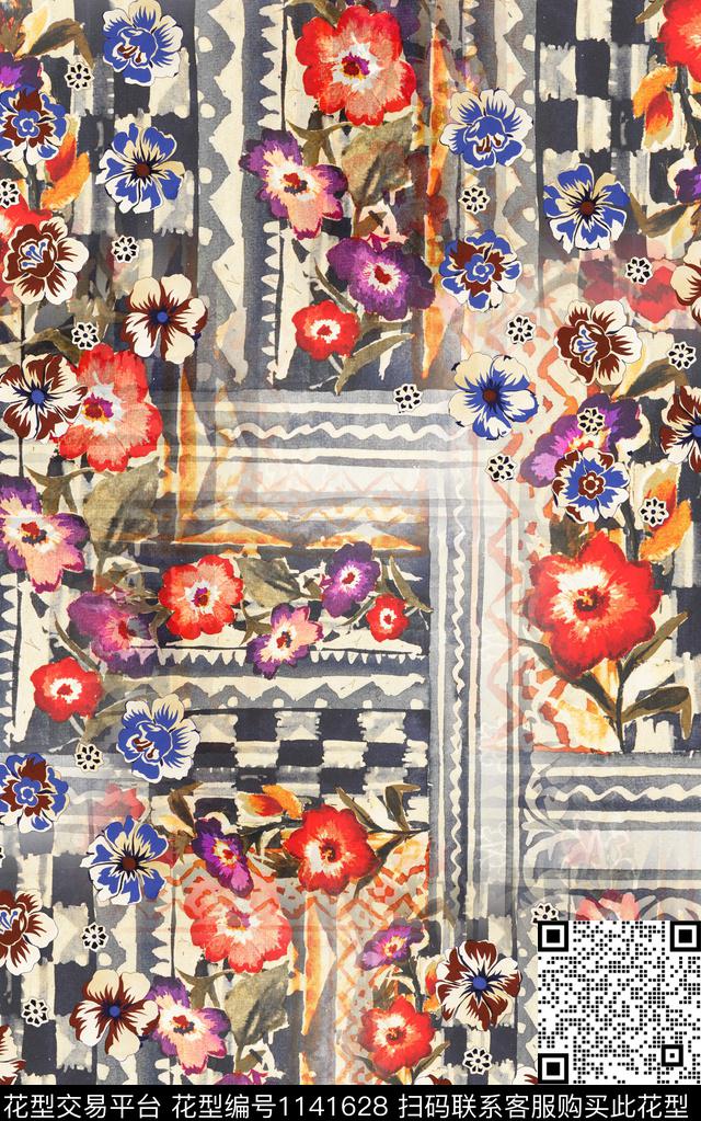 棉麻花卉中老年数码印花华亿平台下载（图片编号: 1141628） - 瓦栏（Walan）