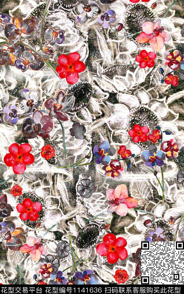 秋冬华亿平台棉麻花卉数码印花华亿平台下载（图片编号: 1141636） - 瓦栏（Walan）