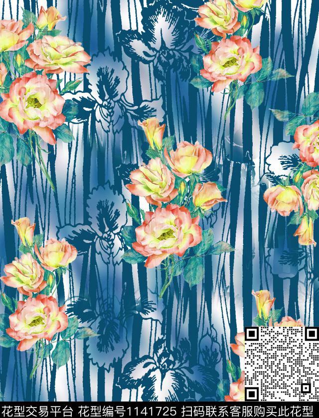 玫瑰花大牌风数码华亿平台数码印花华亿平台下载（图片编号: 1141725） - 瓦栏（Walan）