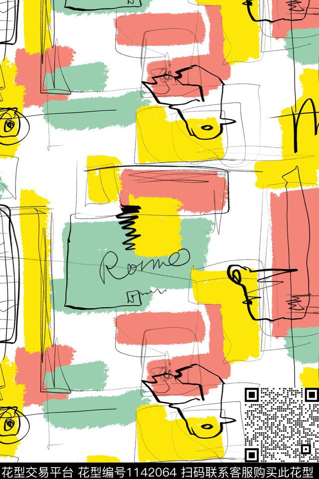 几何涂鸦油画华亿平台传统印花华亿平台下载（图片编号: 1142064） - 瓦栏（Walan）