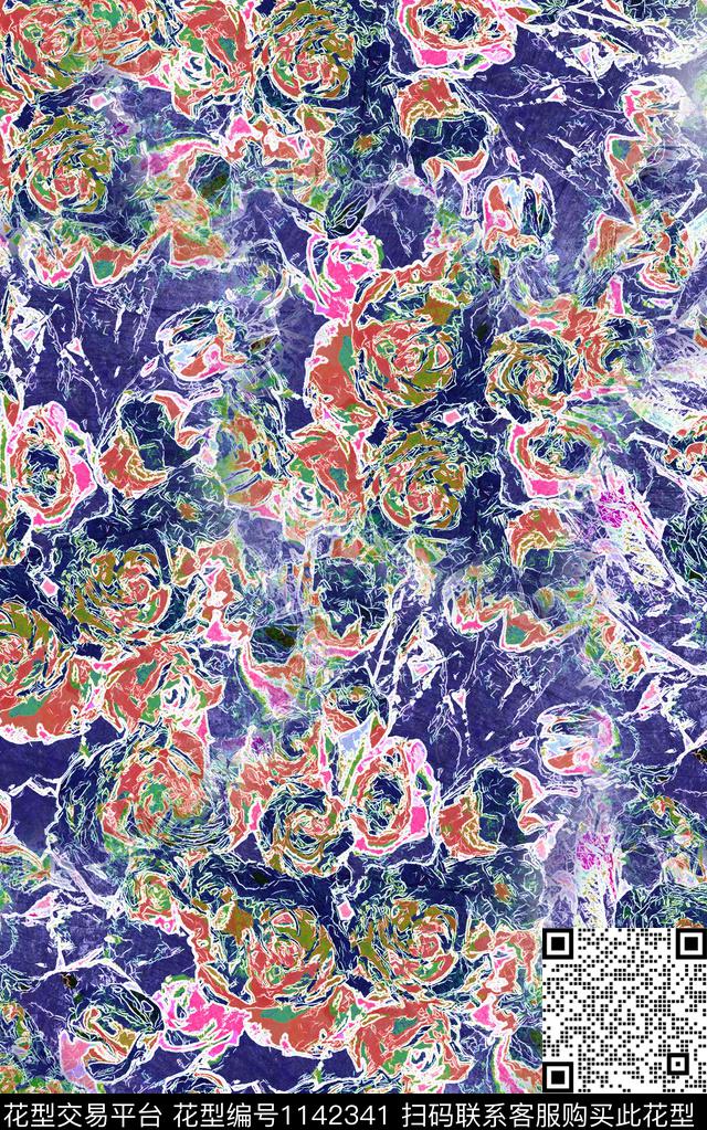 肌理抽象笔触数码印花华亿平台下载（图片编号: 1142341） - 瓦栏（Walan）