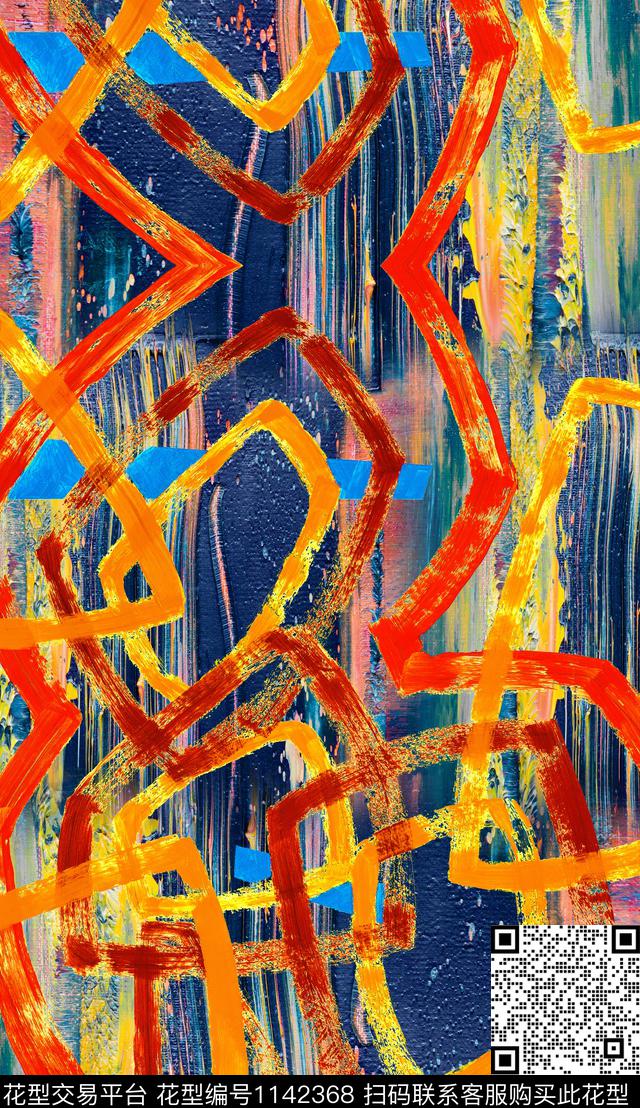 肌理抽象笔触数码印花华亿平台下载（图片编号: 1142368） - 瓦栏（Walan）