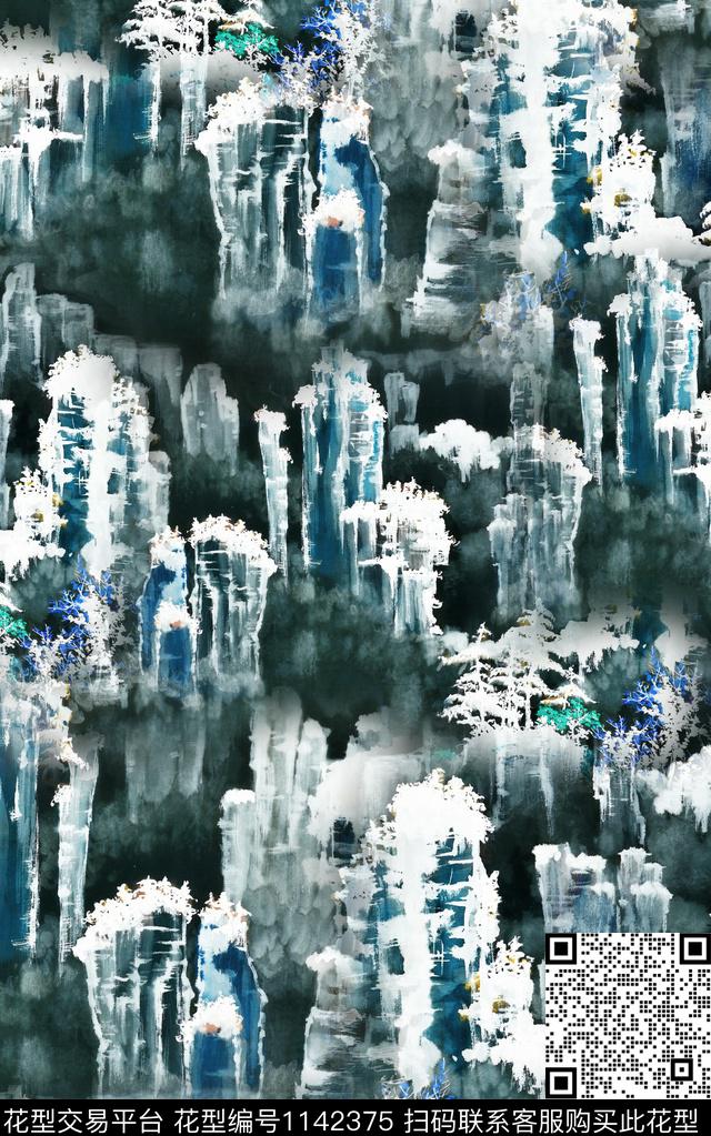 肌理笔触中国风数码印花华亿平台下载（图片编号: 1142375） - 瓦栏（Walan）