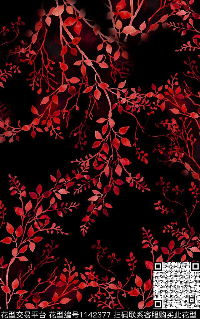 黑底花卉小碎花花卉数码印花华亿平台下载（图片编号: 1142377） - 瓦栏（Walan）