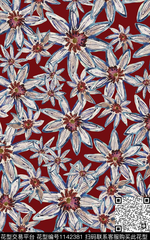 肌理笔触花卉数码印花华亿平台下载（图片编号: 1142381） - 瓦栏（Walan）