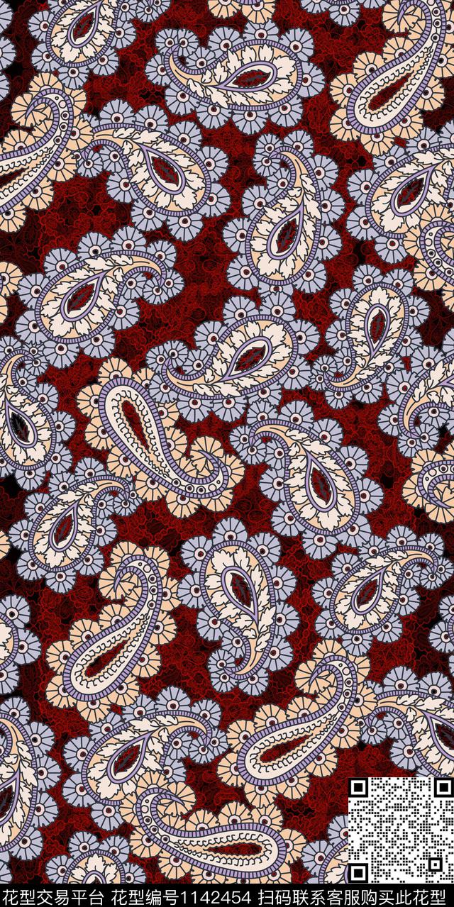 佩斯利中老年民族风数码印花华亿平台下载（图片编号: 1142454） - 瓦栏（Walan）