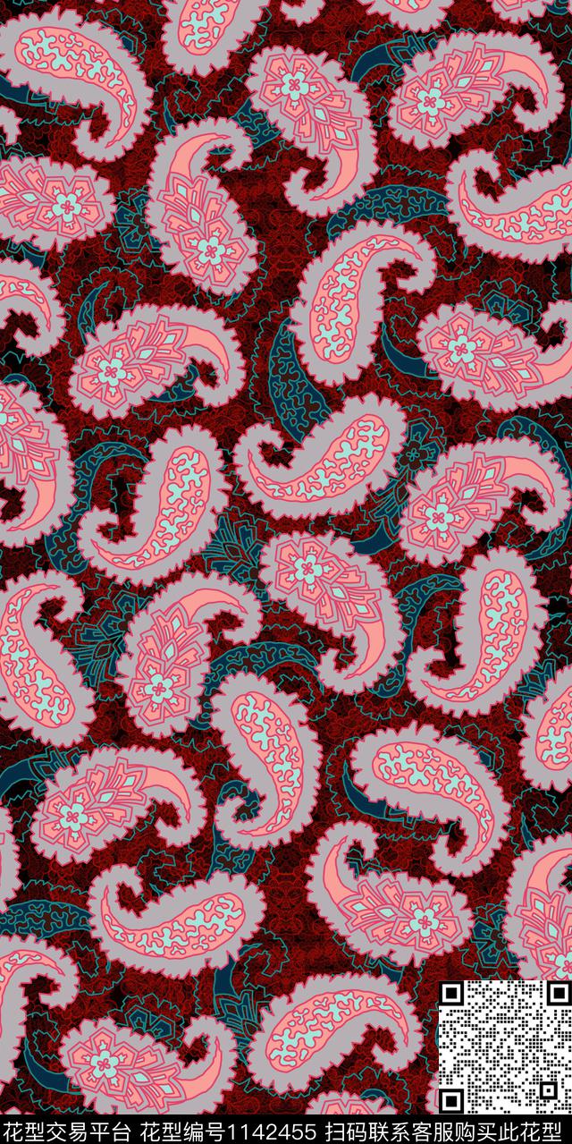 佩斯利中老年民族风数码印花华亿平台下载（图片编号: 1142455） - 瓦栏（Walan）