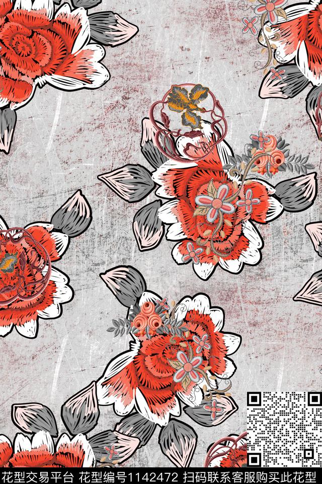 肌理花卉中老年数码印花华亿平台下载（图片编号: 1142472） - 瓦栏（Walan）