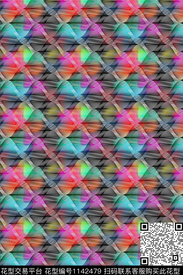 抽象抽象男装格子数码印花华亿平台下载（图片编号: 1142479） - 瓦栏（Walan）