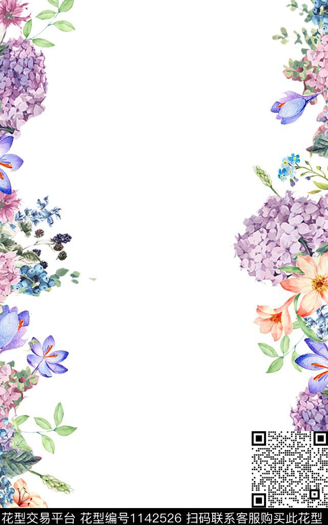 少女手绘花卉绣球花数码印花华亿平台下载（图片编号: 1142526） - 瓦栏（Walan）