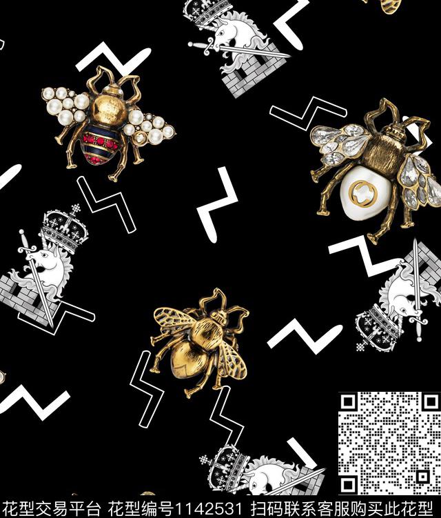 复古鸟/昆虫大牌风数码印花华亿平台下载（图片编号: 1142531） - 瓦栏（Walan）