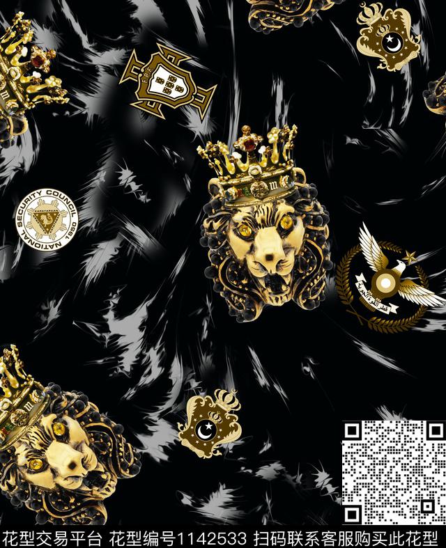 抽象复古动物头数码印花华亿平台下载（图片编号: 1142533） - 瓦栏（Walan）