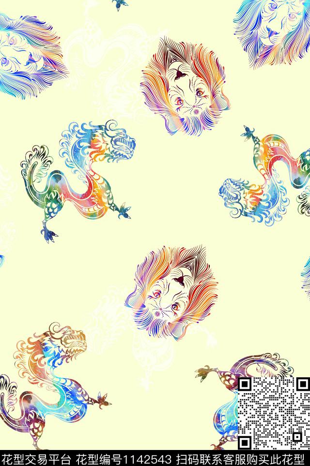 小清新龙传统动物传统印花华亿平台下载（图片编号: 1142543） - 瓦栏（Walan）