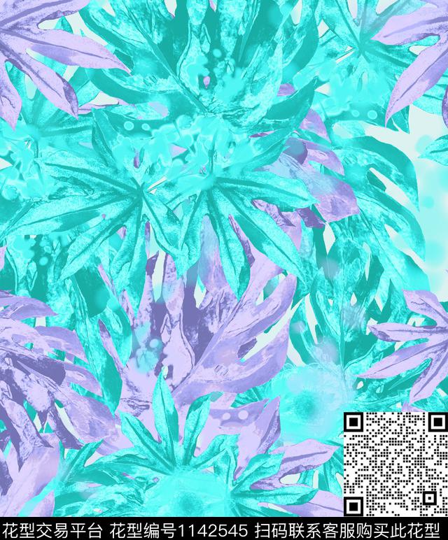 抽象绿植树叶花卉数码印花华亿平台下载（图片编号: 1142545） - 瓦栏（Walan）
