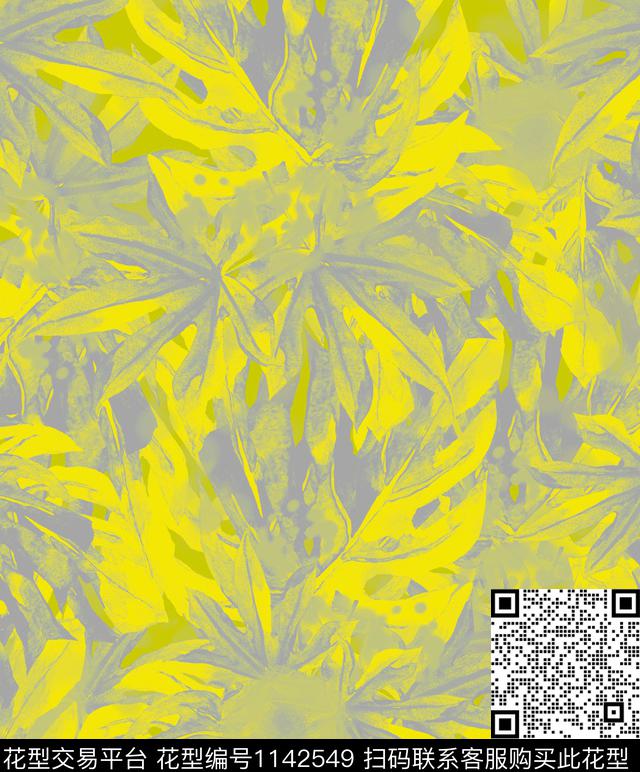 抽象绿植树叶花卉数码印花华亿平台下载（图片编号: 1142549） - 瓦栏（Walan）