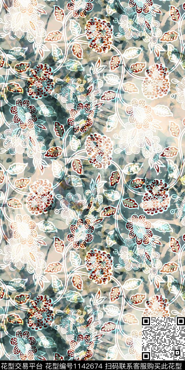 抽象复古大牌风数码印花华亿平台下载（图片编号: 1142674） - 瓦栏（Walan）