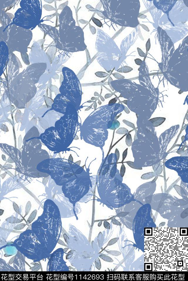 花卉蝴蝶春夏华亿平台文艺数码印花华亿平台下载（图片编号: 1142693） - 瓦栏（Walan）