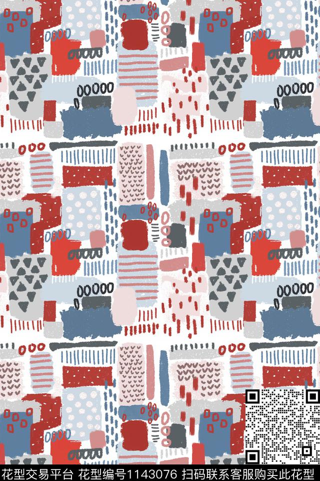 抽象休闲手绘数码印花华亿平台下载（图片编号: 1143076） - 瓦栏（Walan）