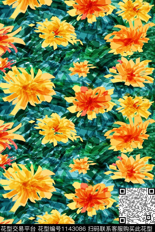 休闲手绘绿植树叶数码印花华亿平台下载（图片编号: 1143086） - 瓦栏（Walan）