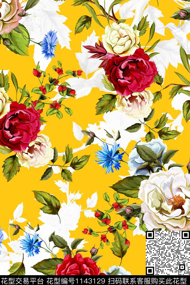 牡丹大牌风野玫瑰数码印花华亿平台下载（图片编号: 1143129） - 瓦栏（Walan）