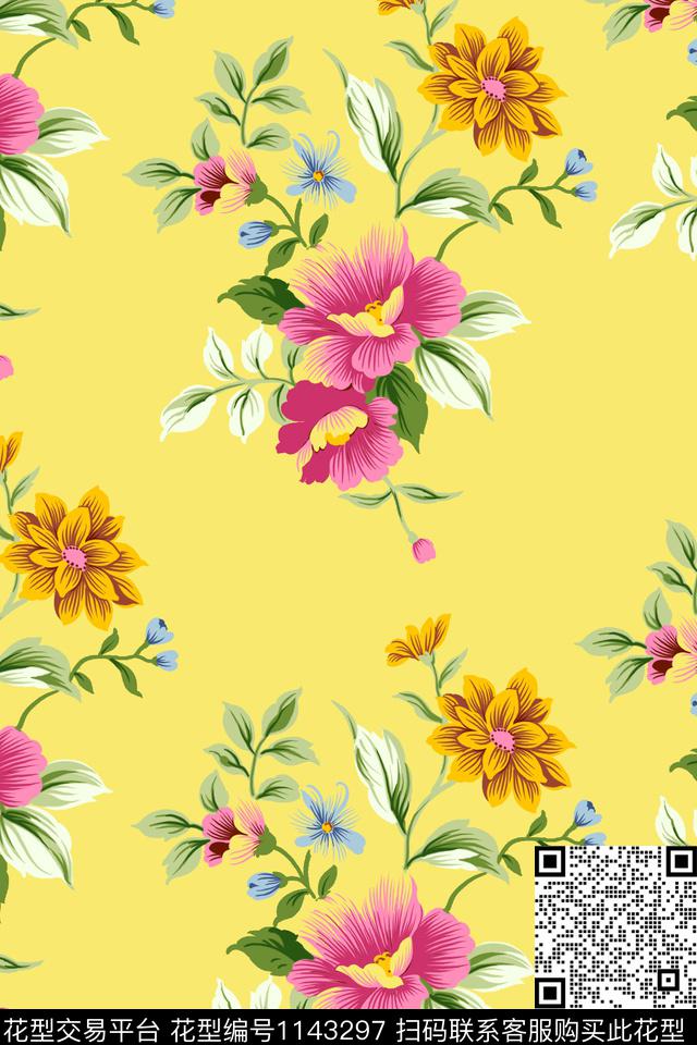 百合大牌风手绘数码印花华亿平台下载（图片编号: 1143297） - 瓦栏（Walan）