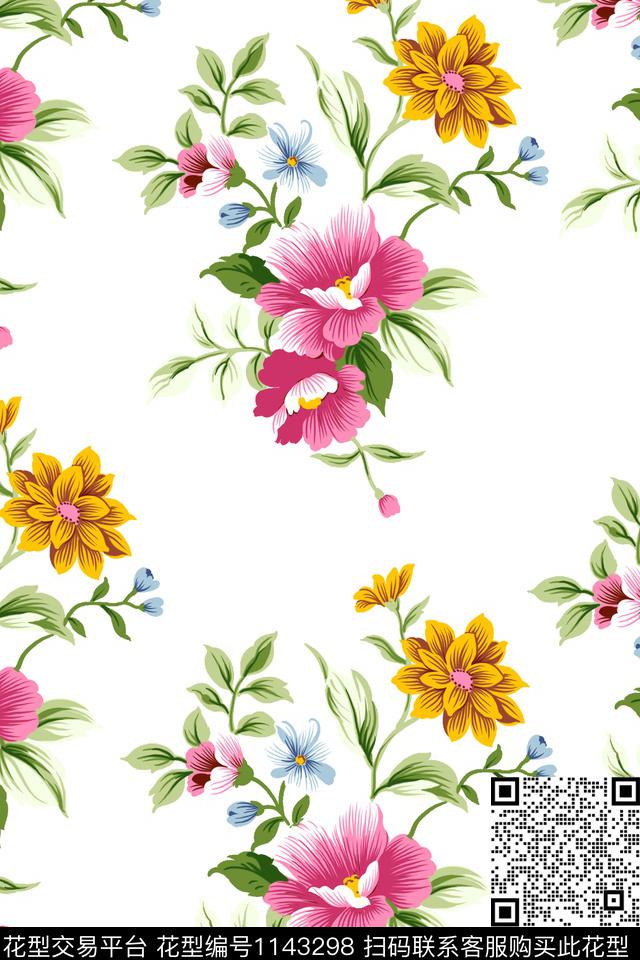 手绘休闲花卉数码印花华亿平台下载（图片编号: 1143298） - 瓦栏（Walan）
