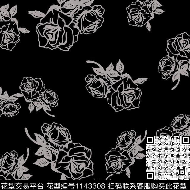 抽象长巾黑白华亿平台数码印花华亿平台下载（图片编号: 1143308） - 瓦栏（Walan）