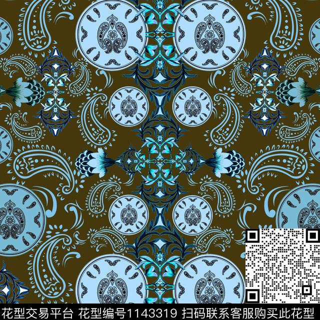 欧洲佩斯利几何数码印花华亿平台下载（图片编号: 1143319） - 瓦栏（Walan）