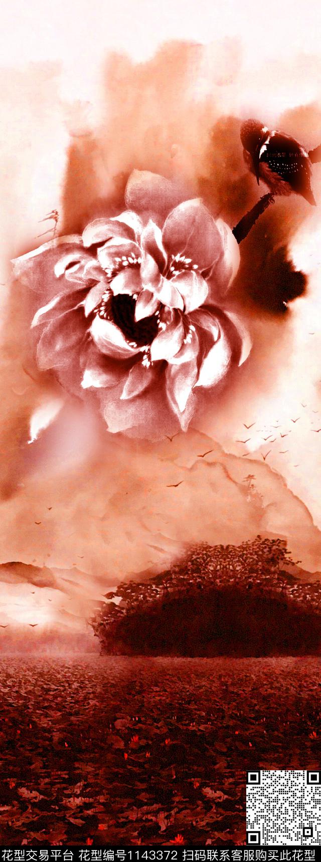 水彩荷花香云纱数码印花华亿平台下载（图片编号: 1143372） - 瓦栏（Walan）